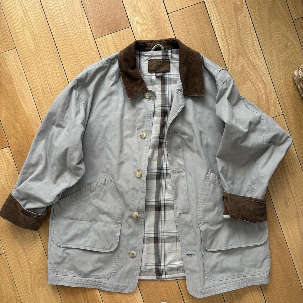 Vintage Light Gray Jacket with Brown Corduroy Collar & Cuffs